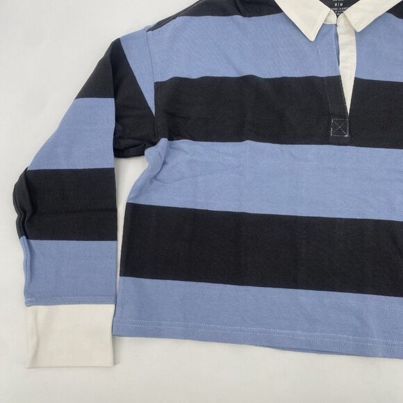 Aerie Size M Blue and Gray Striped Rugby Cropped Polo Shirt Long Sleeve - Picture 7 of 12